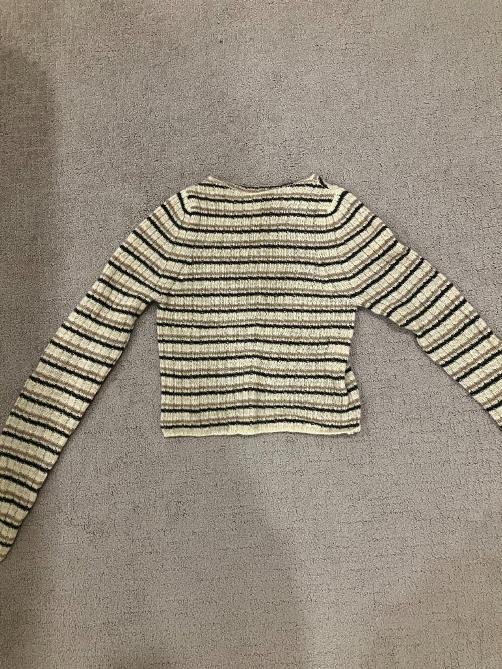 Auralee Beige Striped Shetland Wool Cashmere Rib Knit Boat-Neck Sweater NWOT